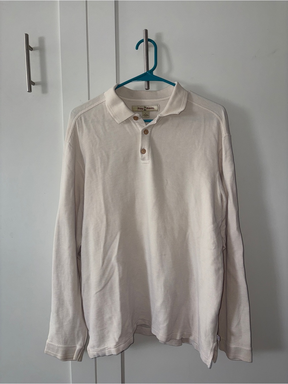 Tommy Bahama Long-Sleeve Silk and Cotton Polo in Off-White/Cream
